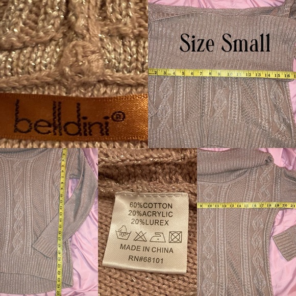 Belldini Cowl Neck Cable Knit Shimmery Sweater - Picture 5 of 5